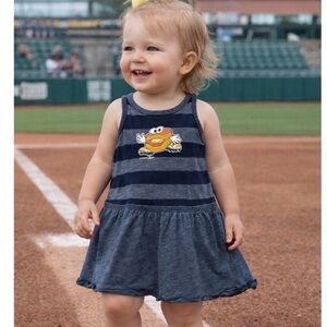 Montgomery Biscuits Toddler Dress 18M Baseball Mascot Striped Navy Gray Girls
